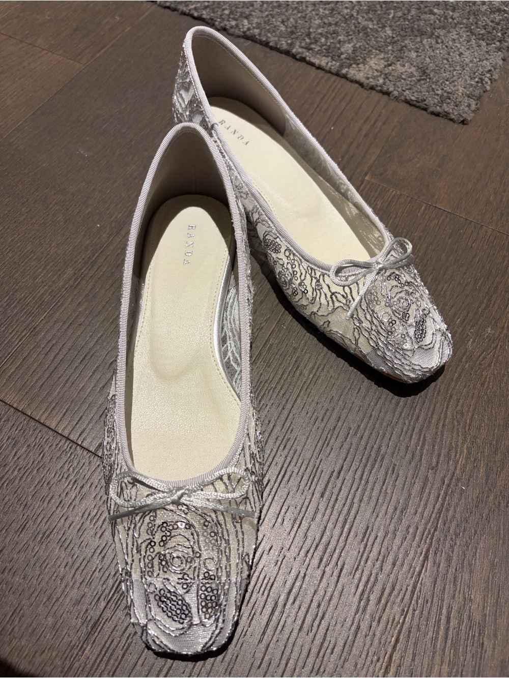 Silver Sequin & Bead Ballet Flats